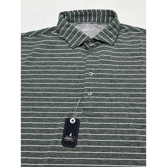 Johnnie O Shirt Men's Small Green Striped Performance Polo Short Sleeve JMP04190 - Picture 1 of 9
